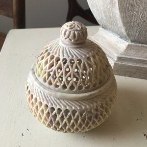 Hand Carved Soapstone Natural Stone Jali Jar